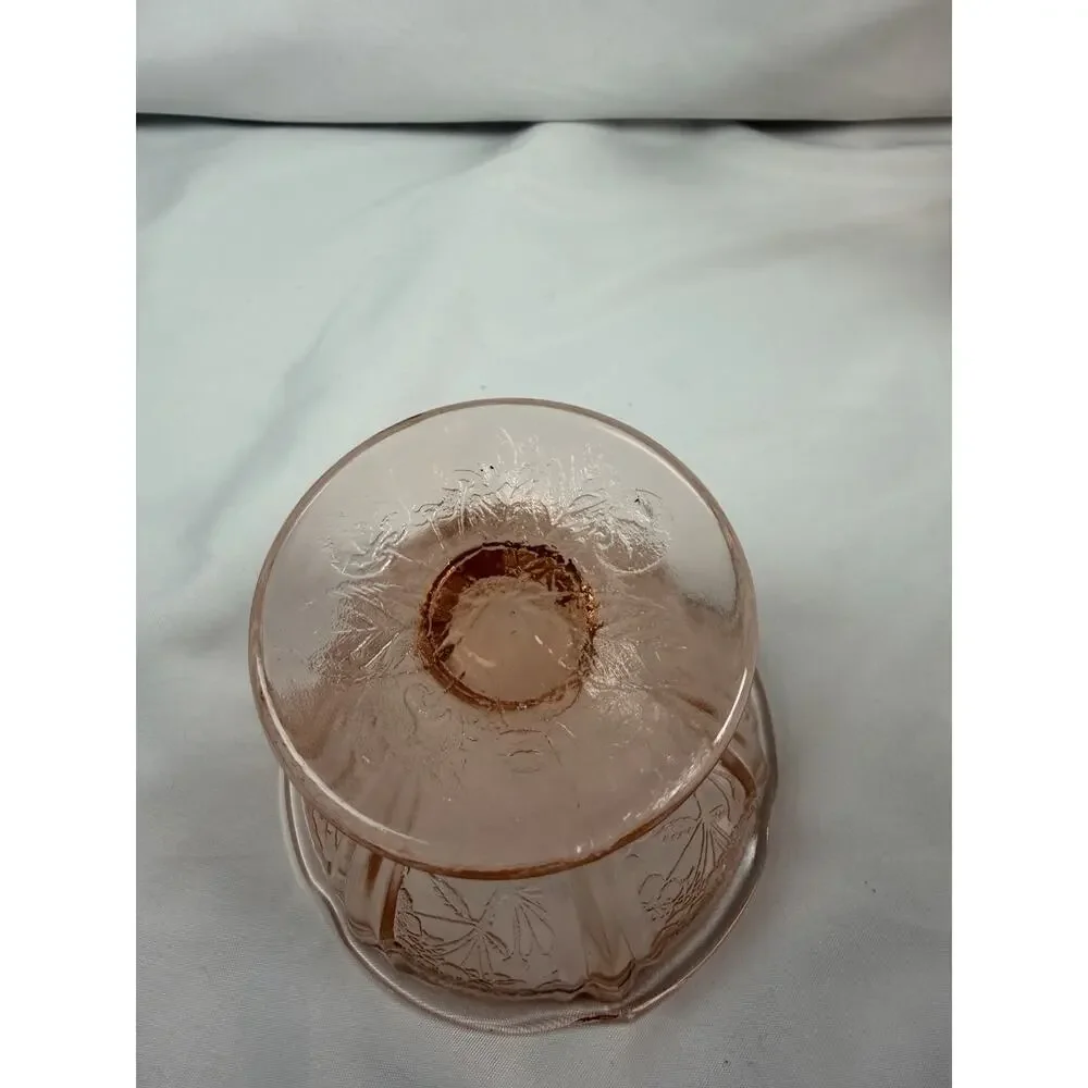 Vintage Jeannette Cherry Blossom Pink Depression Glass Sherbet Cups Set 5